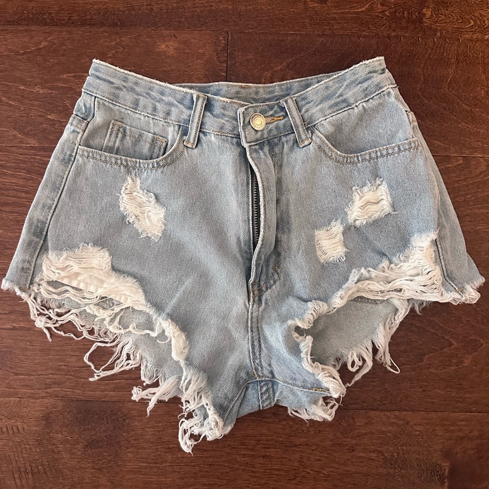 SHEIN Light Blue Distressed Jean Shorts
